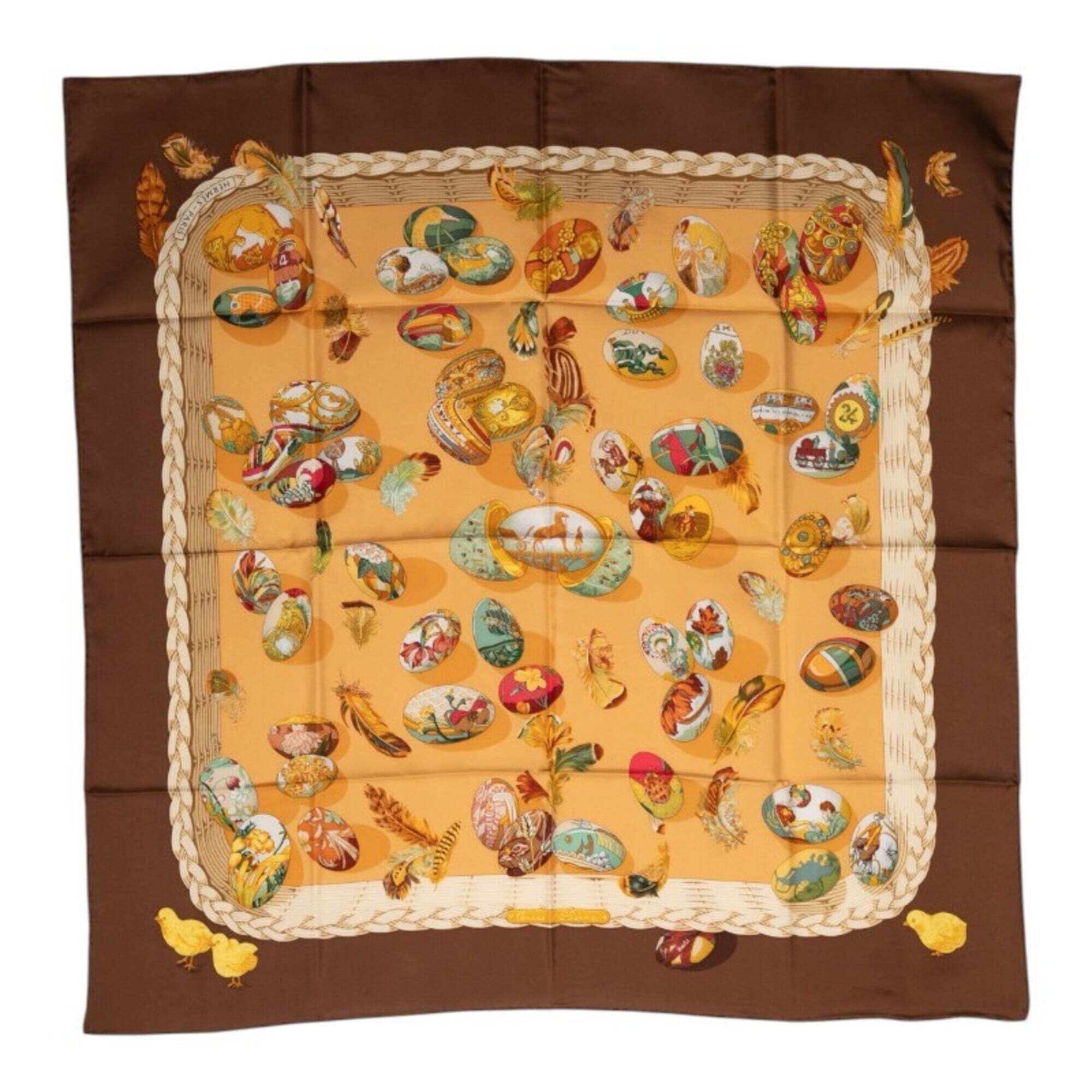 Hermes Authentic Brown Silk Scarf Hermes Authentic Brown Silk Scarf